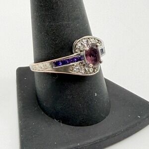 Sterling Silver Ring S925 Purple Glass Stone Size 9.75 Vintage Style